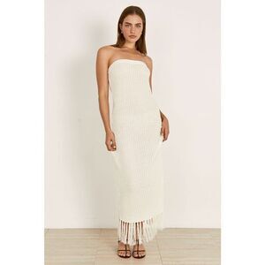 MON RENN ADORN KNIT STRAPLESS COLUMN MIDI DRESS PEARL Winter VACATION size S NWT